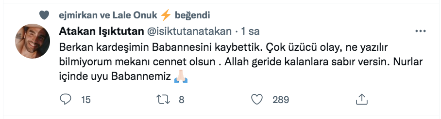 atakan isiktutan dan berkan karabulut un babaannesi icin taziye mesaji